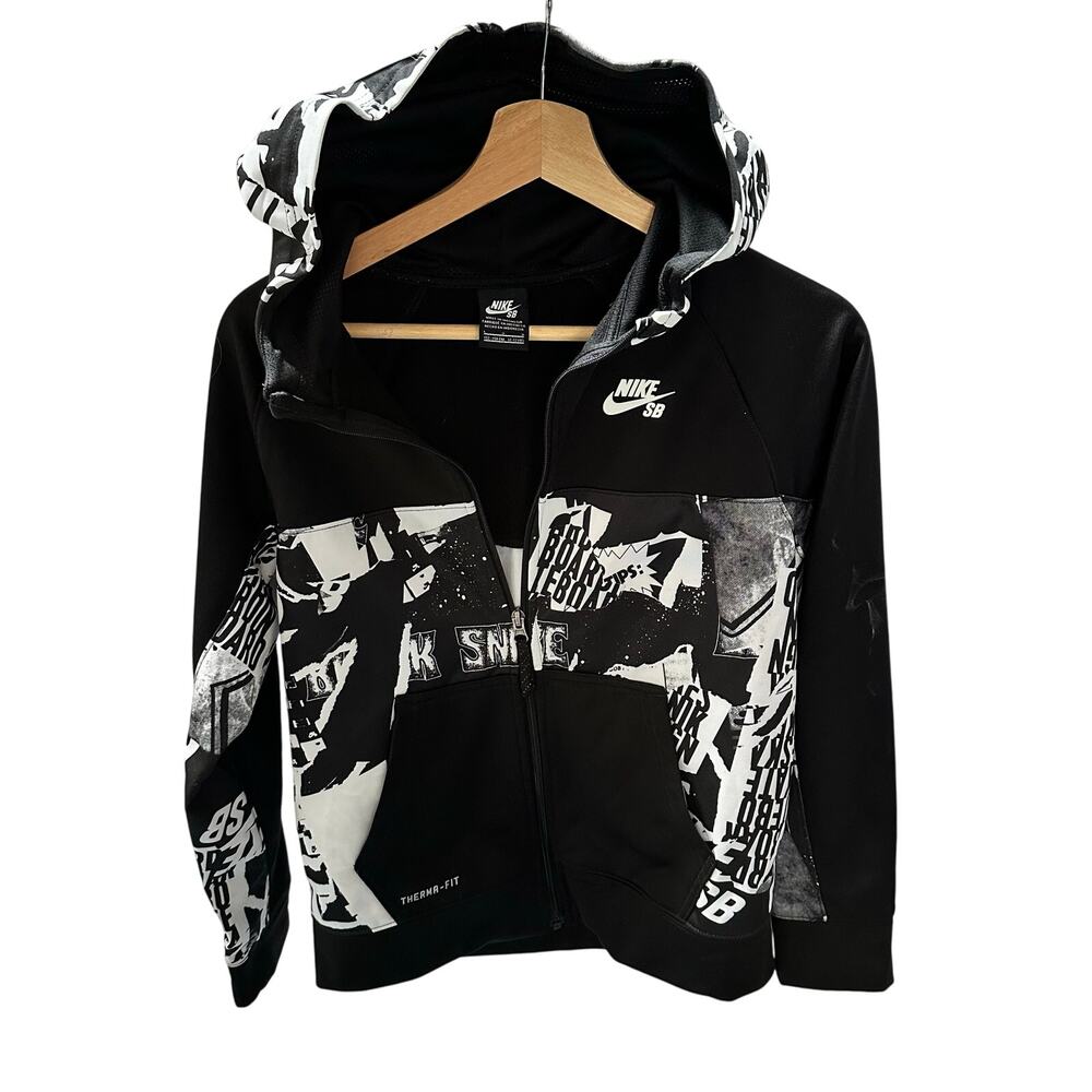 Rare Nike SB Unique Print- Black and White  Zipper Hoodie- Youth Size Large